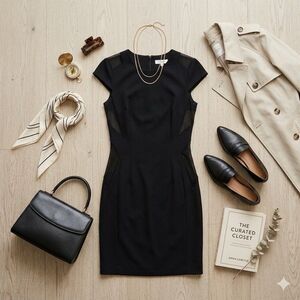 Sheer Mesh Shift LBD Dress Armani Exchange 6 Black 90s Minimalist Quiet Luxury